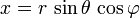 {X} = r \, \ sin \ theta \, \ cos \ varphi \ quad