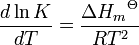 \ Frac {d \ ln K} {} dT = \ frac {{\ Delta H_m} ^ {\ theta}} {RT ^ 2}