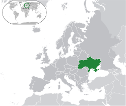 Localisation de l'Ukraine (vert) en Europe (gris foncé) - [Légende]