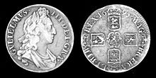 Une pièce d'argent imaginant William III et son blason