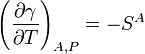 \ Left (\ frac {\ partial \ gamma} {\ T partielle} \ right) _ {A, P} = - S ^ {A}