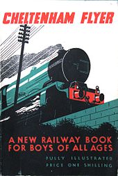 Une image stylisée de l'avant d'une locomotive à vapeur, vu du bas vers le bas et créé witha pallette subduded qui est principalement vert et noir, mais avec le titre et le sous-rouge