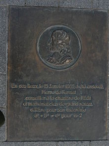 Plaque sur le lieu de sépulture de Pierre de Fermat