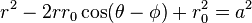 r ^ 2-2 r r_0 \ cos (\ theta - \ phi) + r_0 ^ 2 = a ^ 2 \,