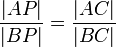 \ Frac {| AP |} {| BP |} = \ frac {| CA |} {| BC |}