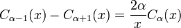 C _ {\ alpha-1} (x) - C _ {\ alpha + 1} (x) = \ frac {2 \ alpha} {x} C_ \ alpha (x)