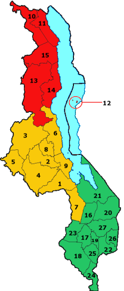 Une carte cliquable du Malawi présentant ses 28 districts.