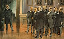 Dessin d'un groupe d'hommes regardant un autre homme