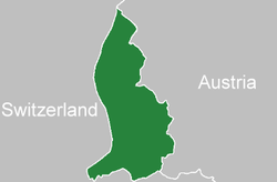 Localisation du Liechtenstein (vert) entre la Suisse et l'Autriche (gris)