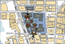 Ground Zero et ses environs comme on le voit directement au-dessus dépeignant où les deux avions touchés les tours