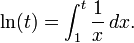\ Ln (t) = \ ^ int_1 t \ frac {1} {x} \, dx.