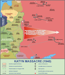 Carte des sites liés au massacre de Katyn