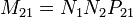 M_ {21} = N_1 N_2 P_ {21} \!