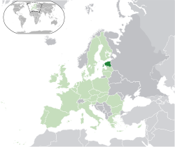 Localisation de l'Estonie (vert foncé) - en Europe (vert et gris foncé) - dans l'Union européenne (vert) - [Légende]