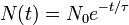 N (t) = N_0 e ^ {- t / \ tau} \,