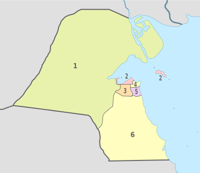 Koweït, divisions administratives - Nmbrs - colored.svg
