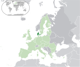 Localisation du Danemark [b] (vert foncé) - en Europe (vert et gris foncé) - dans l'Union européenne (vert) - [Légende]