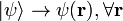 | \ Psi \ rangle \ to \ psi (\ mathbf r), \ forall \ mathbf r