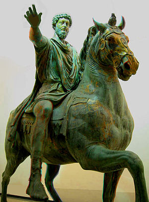 Marc-Aurèle (26 Avril, 121 CE -.. 17 Mars 180 CE), était l'empereur romain de 161 à 180 CE qui a battu plusieurs invasions importantes et posa une revitalisation de l'Empire parthe. Ses stoïciens tome Méditations, dont il a écrit pendant la campagne, est encore vénéré comme un monument littéraire à une philosophie du service et le devoir.