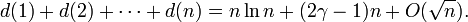 d (1) + d (2) + \ cdots + d (n) = n \ ln n + (2 \ gamma -1) n + O (\ sqrt {n}).