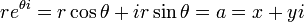 \, Re ^ {{\ theta}} i = r \ cos \ theta + ir \ sin \ theta = a = x + yi