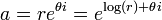 \, A = re ^ {{\ theta}} i = e ^ {\ log (r) + {\ theta} i}