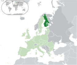 Localisation de la Finlande (vert foncé) - en Europe (vert et gris foncé) - dans l'Union européenne (vert) - [Légende]