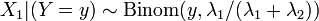 X_1 | (Y = y) \ sim \ mathrm {} Binom (y, \ lambda_1 / (\ + lambda_1 \ lambda_2)) \,
