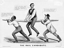 Lincoln étant porté par deux hommes sur une longue planche.