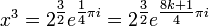 x ^ 3 = 2 ^ {\ frac {3} {2}} e ^ {\ frac {1} {4} \ pi} i = 2 ^ {\ frac {3} {2}} e ^ {\ frac { 8k + 1} {4} \ pi i} \,