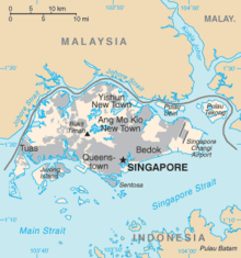 Carte montrant l'île de Singapour et les territoires appartenant Singapour et ses voisins