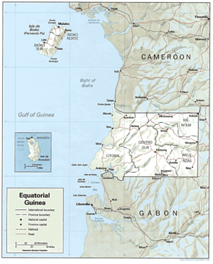 Ombragé carte du relief de la Guinée équatoriale