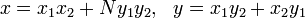 x=x_1x_2+Ny_1y_2,\ \ y=x_1y_2+x_2y_1 \ \