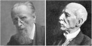 dos hombres victorianos ancianos en disparos a la cabeza y los hombros, la primera es con barba; el otro es bien afeitado y calvo