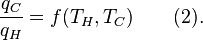 \ Frac {} {q_C q_H} = f (T_H, T_C) \ qquad (2).