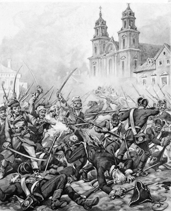 Peleas en Krakowskie Przedmiescie, por Juliusz Kossak