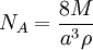 N_A = \ frac {8M} {a ^ rho 3 \} \,