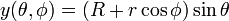 y (\ theta, \ phi) = (R + r \ cos \ phi) \ sin {\ theta} \,