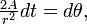 \ Tfrac {2A} {r ^ 2} dt = d \ theta,