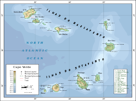 Mapa topográfico de Cabo Verde.
