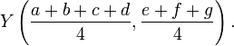 Y \ dejó (\ frac {a + b + c + d} {4}, \ frac {e + f + g} {4} \ right).