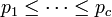 p_1 \ leq \ dotsb \ leq p_c