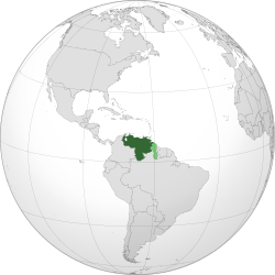Zona controlada por Venezuela se muestra en verde oscuro; pero afirmó regiones no controladas se muestra en color verde claro.