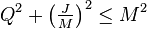 Q ^ 2 + \ left (\ tfrac {J} {H} \ right) ^ 2 \ le M ^ 2 \,