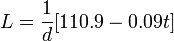L = \ frac {1} {d} [110,9 - 0.09t]