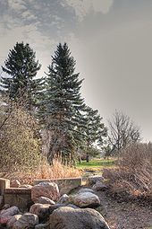 Hawrelak Park, en el valle del río Saskatchewan Norte tomada de una corriente-cama.