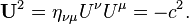 {\ Mathbf U} ^ 2 = \ eta _ {\ nu \ mu} T ^ \ nu T ^ \ mu = -c ^ 2.