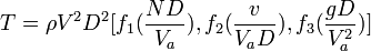 T = \ rho V ^ 2 D ^ 2 [f_1 (\ frac {} {ND V_A}), f_2 (\ frac {v} {V_A D}), F_3 (\ frac {} {gD V_A ^ 2})]