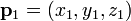 \ Negrita p_1 = (x_1, y_1, z_1)