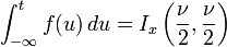 \ Int _ {- \ infty} ^ tf (u) \, du = I_x \ dejó (\ frac {\ nu} {2}, \ frac {\ nu} {2} \ right)